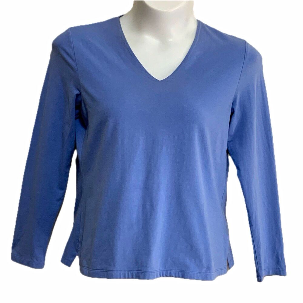 Croft & Barrow T-Shirt Top Womens Size XL Blue Solid V-Neck Stretch Long Sleeve